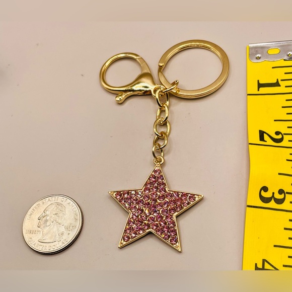 Star pink rhinestone key chain. Key ring. Purse, bag, backpack charms. Bling - Picture 3 of 4